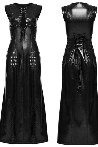 Black Sleeveless Split Lace-Up Slim Women's Punk Dress