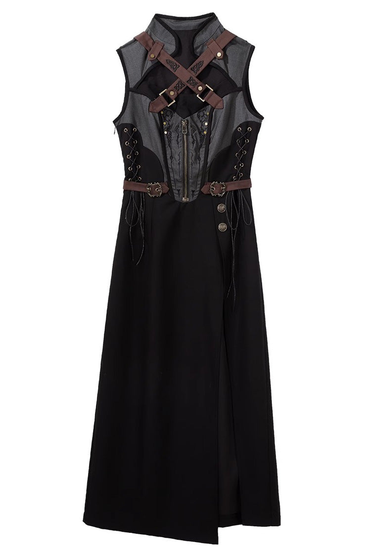 Black/Grey [Phantom of the Night] Sleeveless Lace-Up Fashion Gothic Punk Lolita Dress