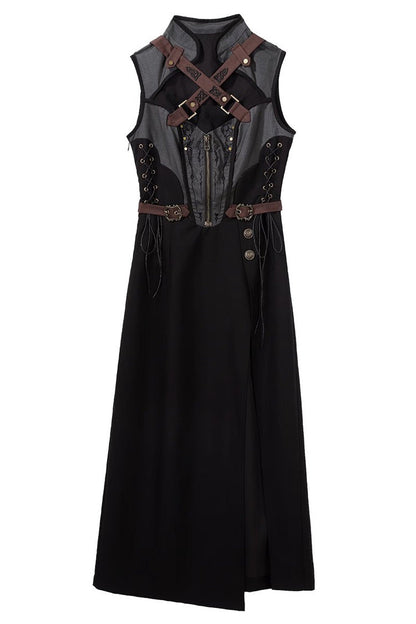 Black/Grey [Phantom of the Night] Sleeveless Lace-Up Fashion Gothic Punk Lolita Dress