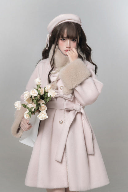 Pink [Bella SP] Stand Collar Long Sleeves Bow Sweet Lolita Coat Cloak