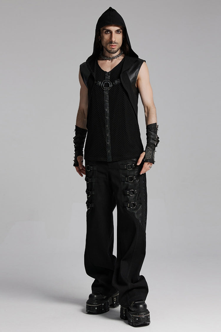 Black Rings Stitching Mesh Men's Punk Pants