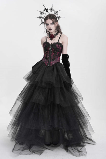 Red Sleeveless Embroidery Lace Chain Women's Gothic Vest