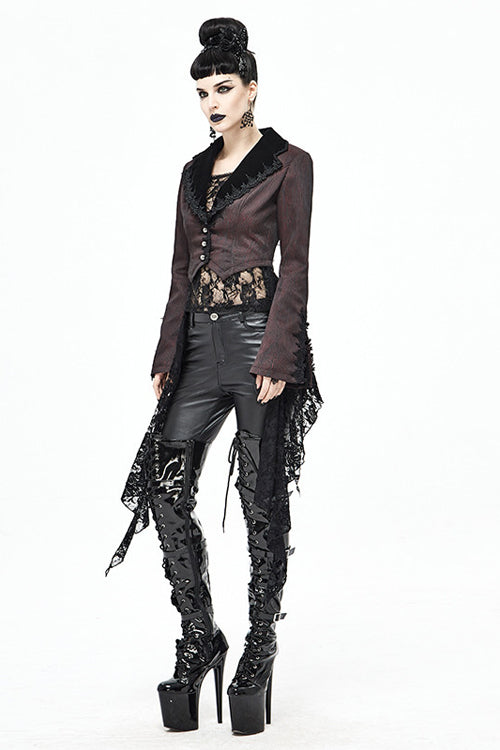 Red And Black Wavy Stripes Detachable Hem Short Womens Gothic Jacket