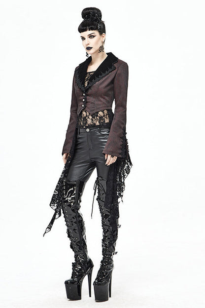 Red And Black Wavy Stripes Detachable Hem Short Womens Gothic Jacket