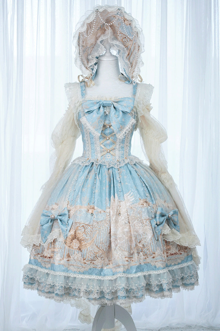 Blue [Unicorn] Print Sleeveless Multi-Layered Embroidery Bowknot Lace Sweet Lolita Jsk Dress