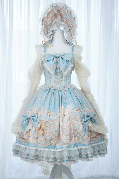 Blue [Unicorn] Print Sleeveless Multi-Layered Embroidery Bowknot Lace Sweet Lolita Jsk Dress