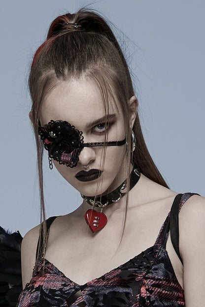 Black/Red Metal Skull Decoration Lace Heart Women's Gothic Eye Mask