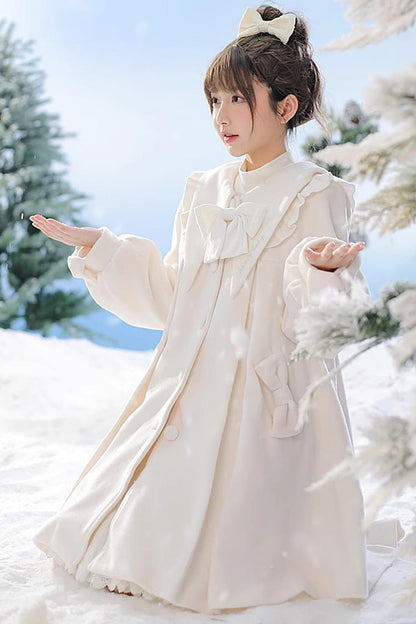White Pointed Collar Long Sleeves Bowknot Sweet Lolita Coat