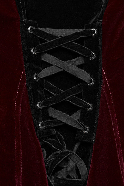 Black/Red V Collar Long Sleeves Floral Embroidery Lace-Up Women's Gothic Jacket