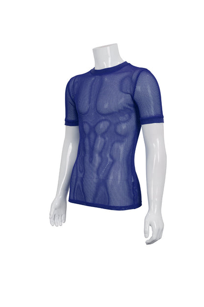 Blue Crew Neck Diamond-Shaped Net Short Sleeve Men's Gothic T-Shirt
