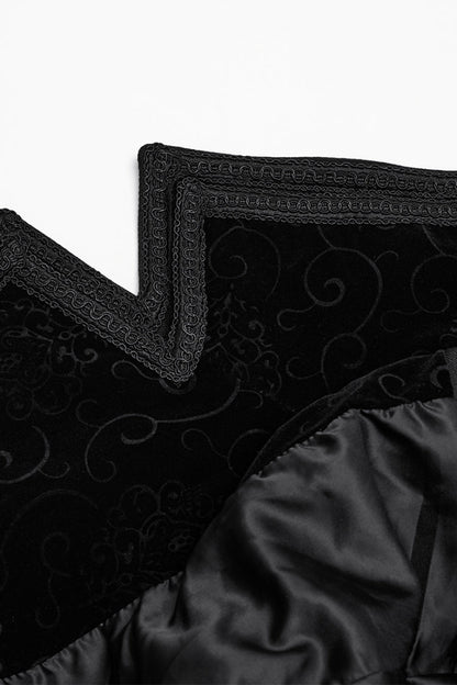 Black Stand Collar Long Sleeves Embroidery Men's Gothic Frog Witchy Coat