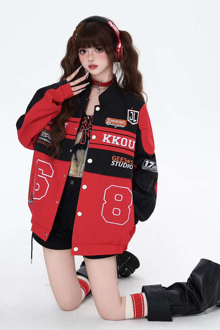 [Biker Girl] Long Sleeves Print Embroidery Zipper Detachable Jirai Kei Coat 3 Colors
