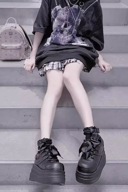 College Lace-Up Sweet Jirai Kei Japanese Platforms Shoes 2 Colors