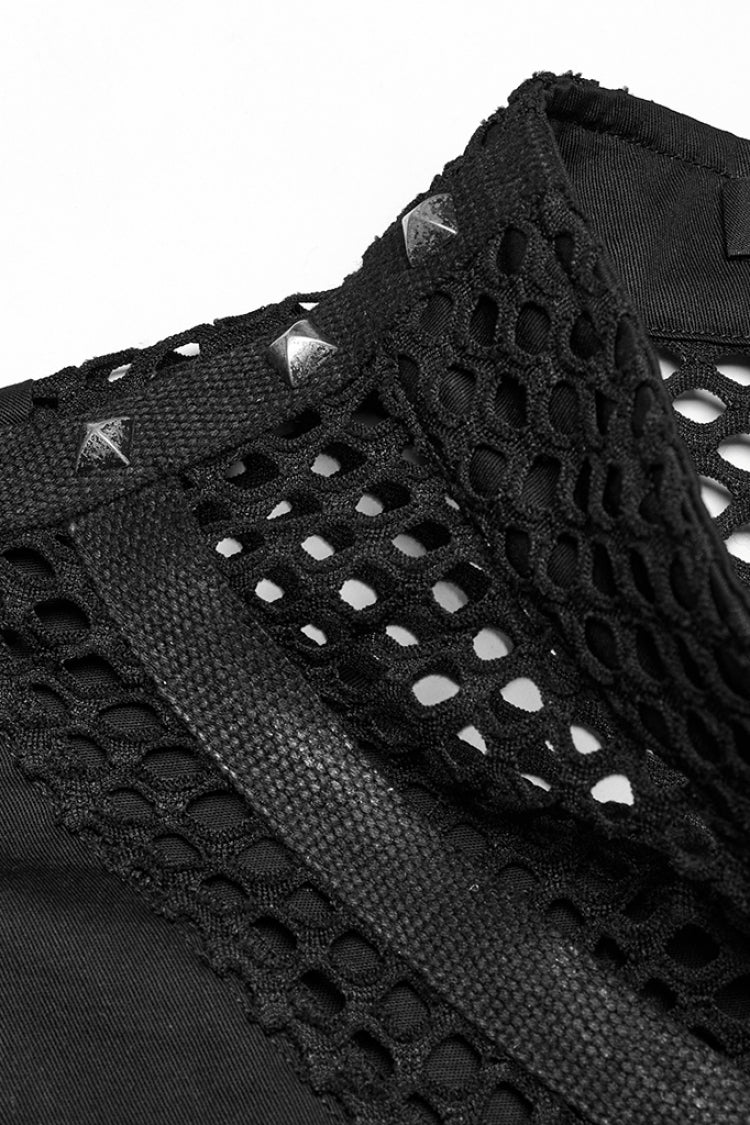 Black Stand Collar Stitching Mesh Men's Punk Vest