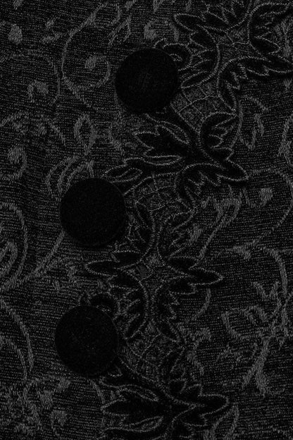 Black Stand Collar Jacquard Print Stitching Womens Gothic Coat