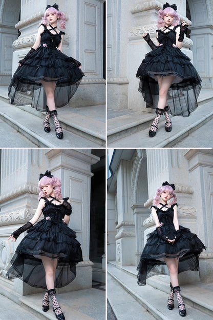 Black Sleeveless Multi-layer Hanayome Gothic Lolita Jsk Dress