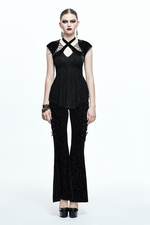 Black Sexy Halter Skull Pattern Velvet Womens Gothic T-Shirt