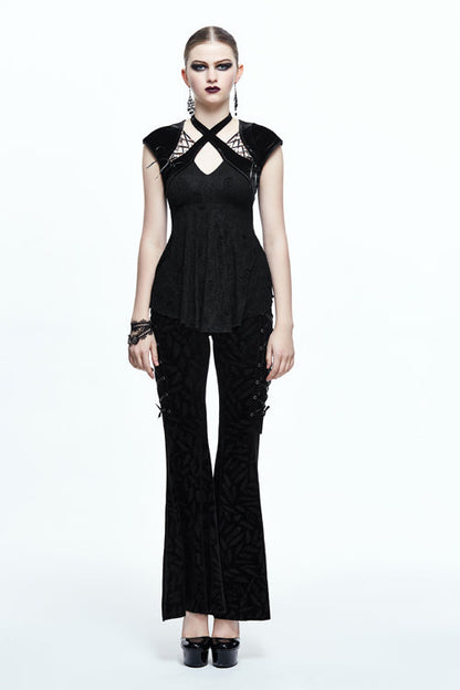 Black Sexy Halter Skull Pattern Velvet Womens Gothic T-Shirt