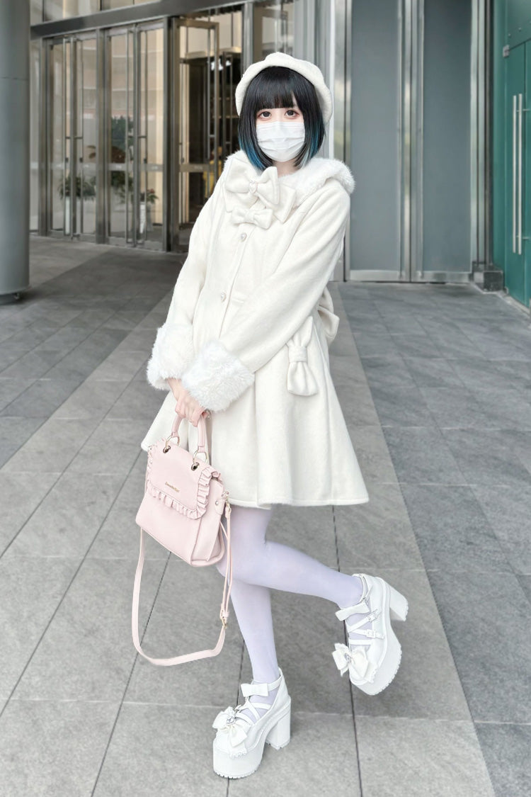 Snow Plush and Thickened Long Sleeves Bowknot Sweet Lolita Coat 2 Colors