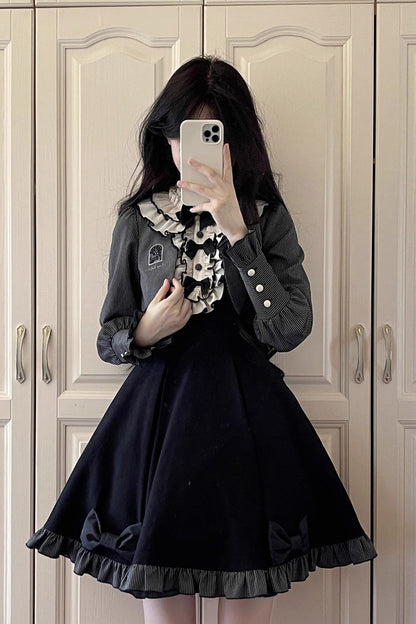 Black Viol Serenade Long Sleeves Bowknot Stitching Sweet Elegant Two Fake Pieces Lolita Dress