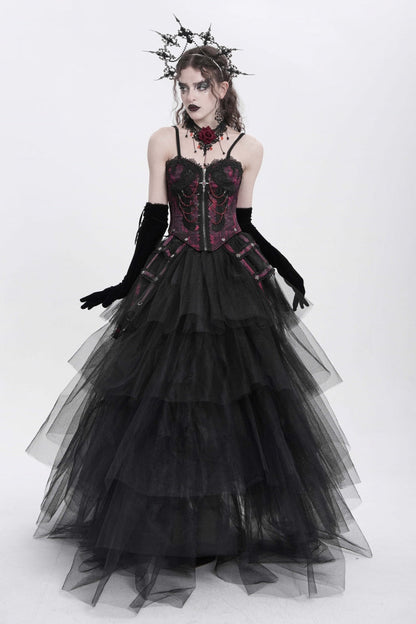 Red Sleeveless Embroidery Lace Chain Women's Gothic Vest