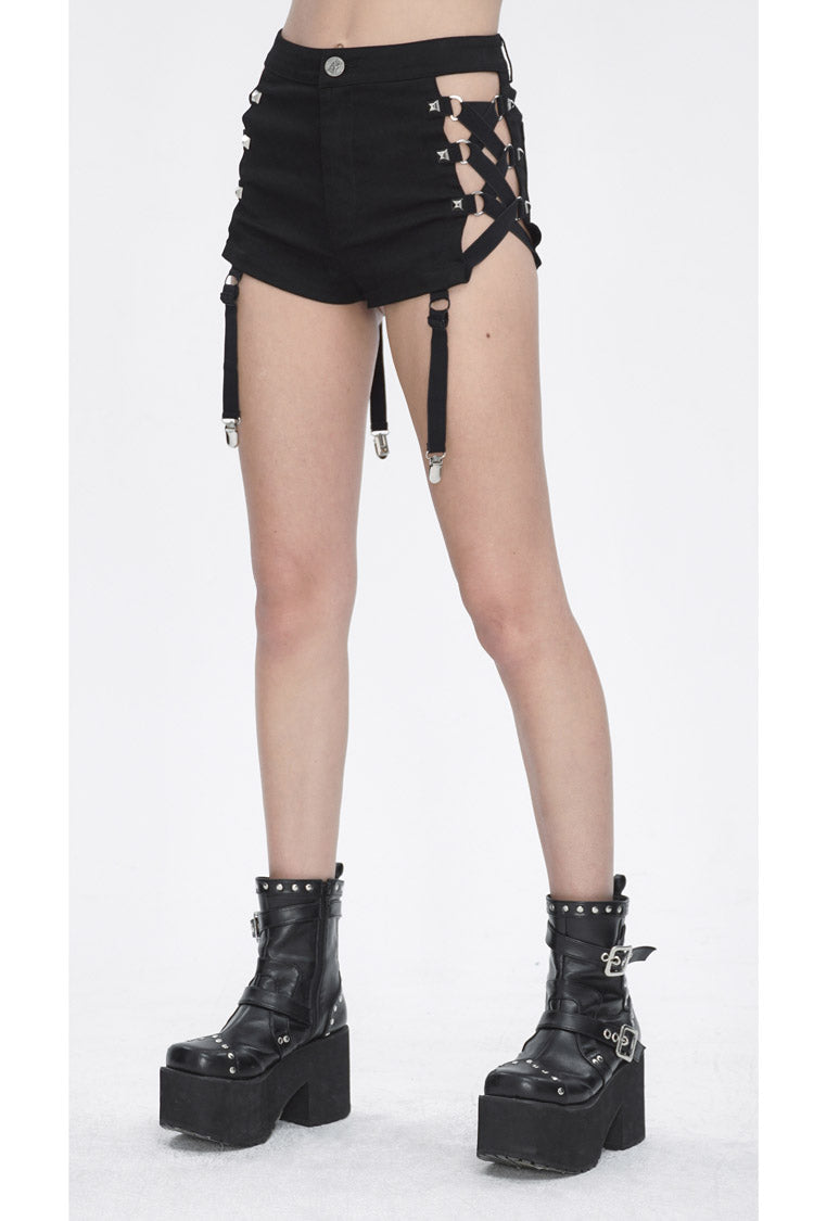 Black Side Cutouts Womens Steampunk Shorts