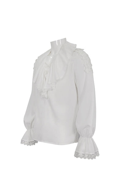 White Ruffled Collar Puff Sleeved Men's Gothic Shirt
