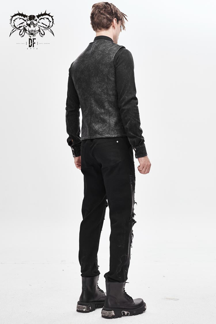 Gray V Neck Fog Flower Shoulder Loop Chest Lace Up Men's Punk Waistcoat