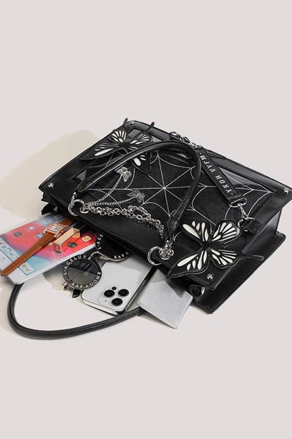 Black Spider Web Butterfly Large Capacity Locomotive Girl Gothic Lolita Tote Itabag