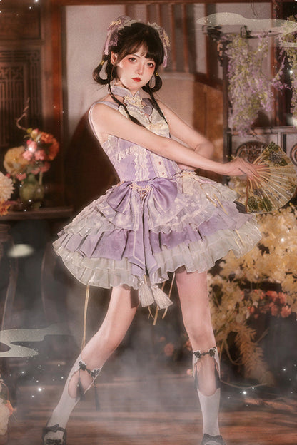 Purple White Pear Dream Multi-layer Ruffle Lace Sweet Chinese Style Princess Lolita Jsk Dress
