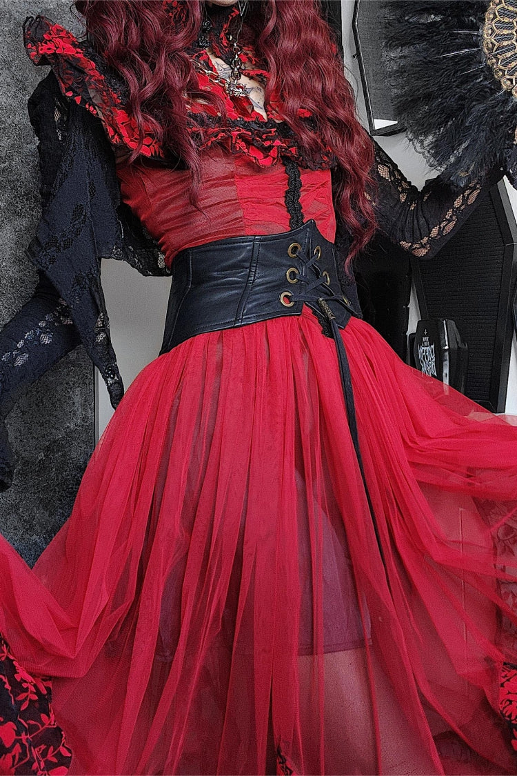 Black/Red Stand Collar Sleeveless Printed Hanayome Lace Lace-Up Women's Gothic Elegant Dress Wedding Dress