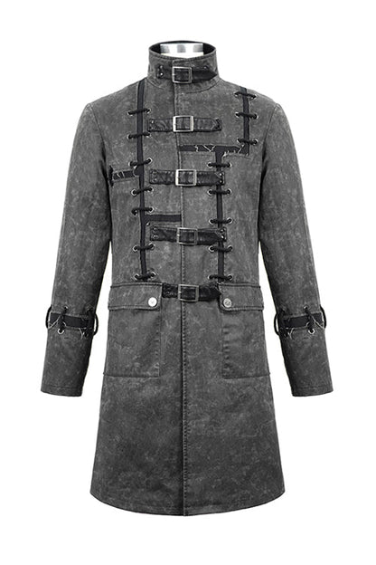 Gray Wasteland Punk Square Matching Faded Mens Long Coat