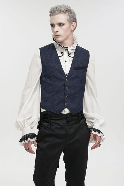 Blue Stylish Retro Print Non-Stretch Fit Mid-Century Men's Gothic Tuxedo Vest