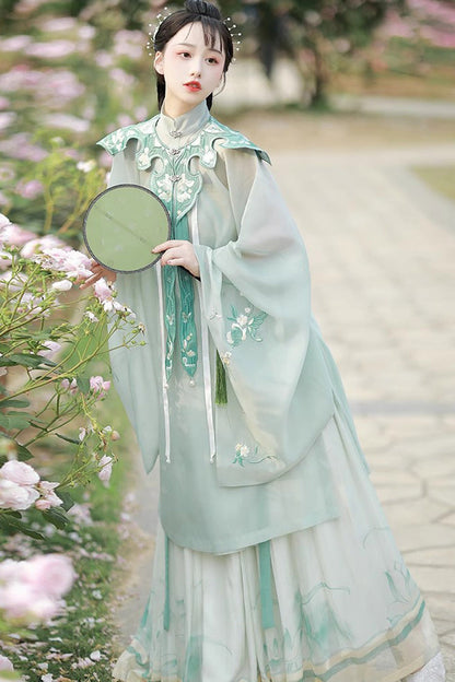 Green Stand Collar Embroidery Classic Hanfu Full Set