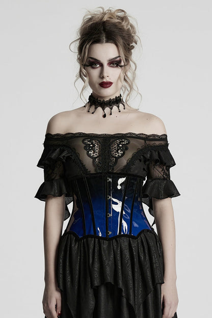 Black/Blue Gradient Patent Leather Women's Gothic Underbust Corset