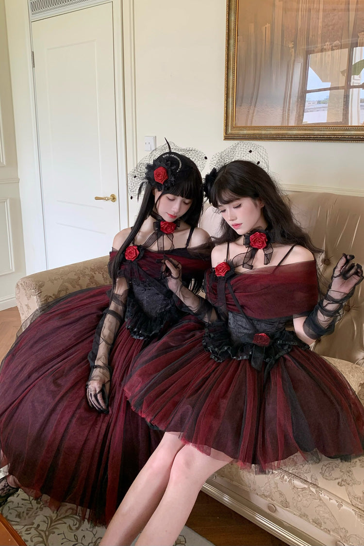 Black/Red [Sanglin’s Tribute] Off Shoulder Ruffled Gothic Lolita Dress