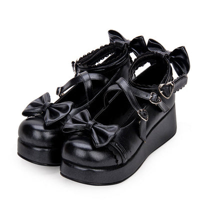 Cute Round Toe Shallow Mouth Bowknot Middle Heels Lolita Shoes