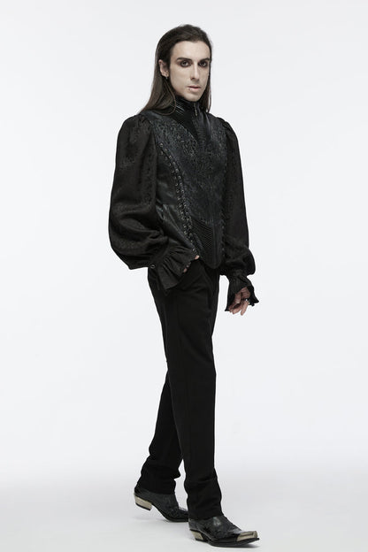 Black Sleeveless Eyelets Buckle-up Lace-Up Men's Gothic Vest