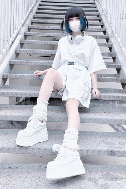 College Lace-Up Sweet Jirai Kei Japanese Platforms Shoes 2 Colors
