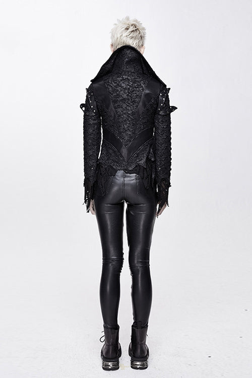 Black Punk Rock Short Front And Long Back Broken Holes Womens Jacket