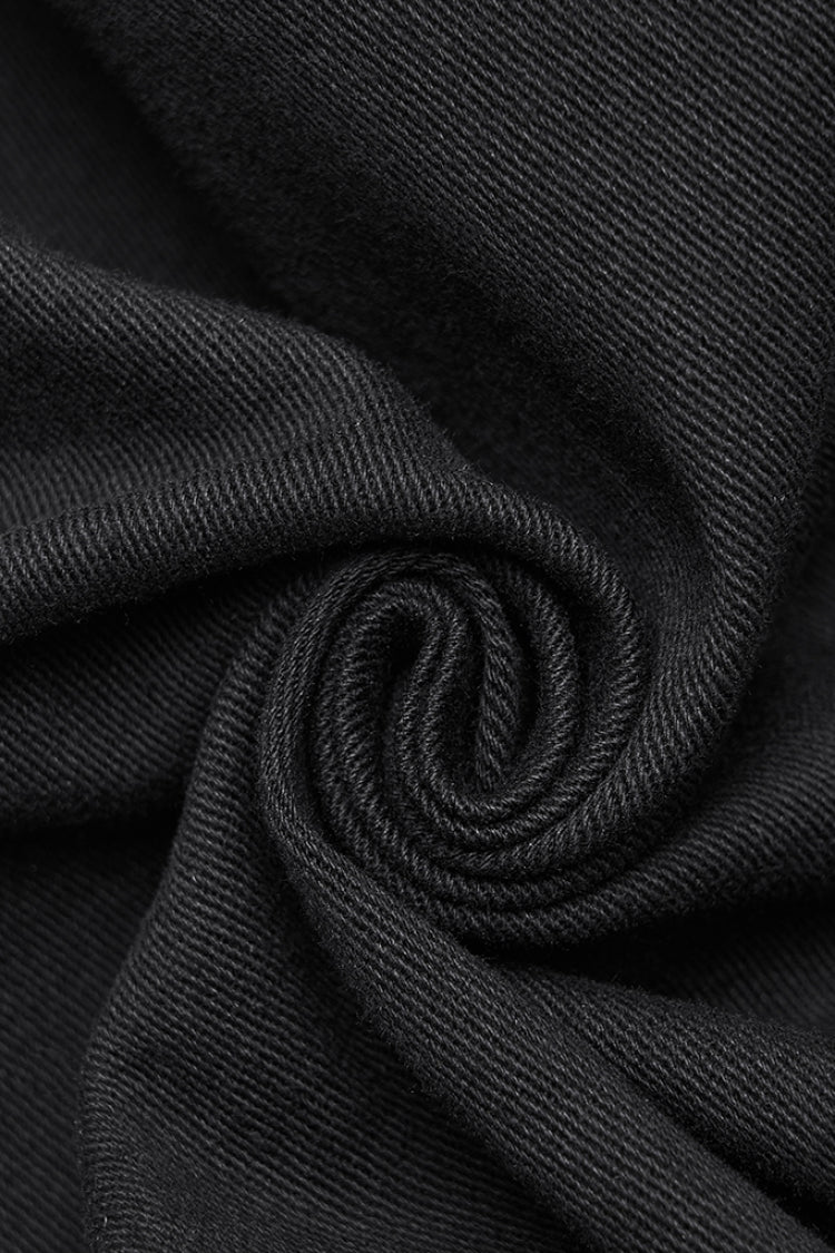 Black Stand Collar Sleeveless Hooded Zipper Pleated Women's Punk Short Vest