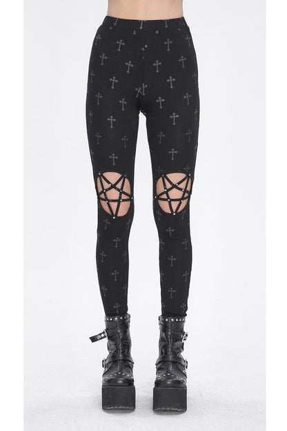 Black Print Hollow Women's Punk Leggings