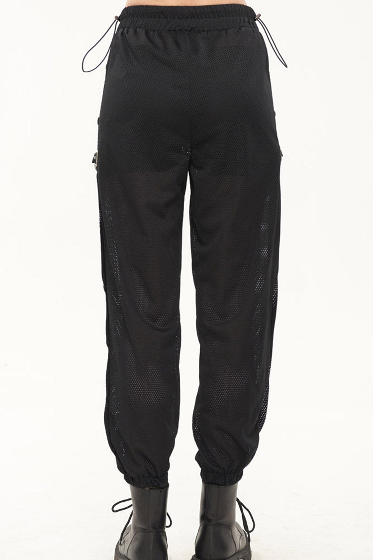 Black Punk Sports Style Metal Five-Star Decoration Trouser Leg Button Detachable Women's Long Pants
