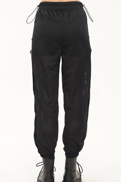 Black Punk Sports Style Metal Five-Star Decoration Trouser Leg Button Detachable Women's Long Pants
