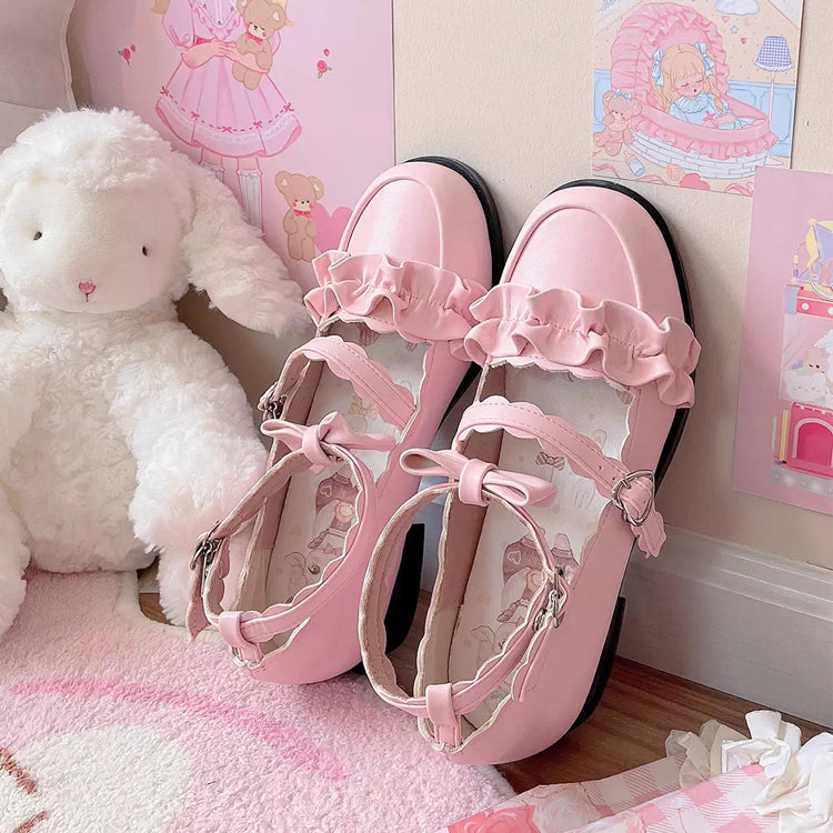 Sweet Ruffle Bowknot Japanese Lolita Shoes 15 Colors