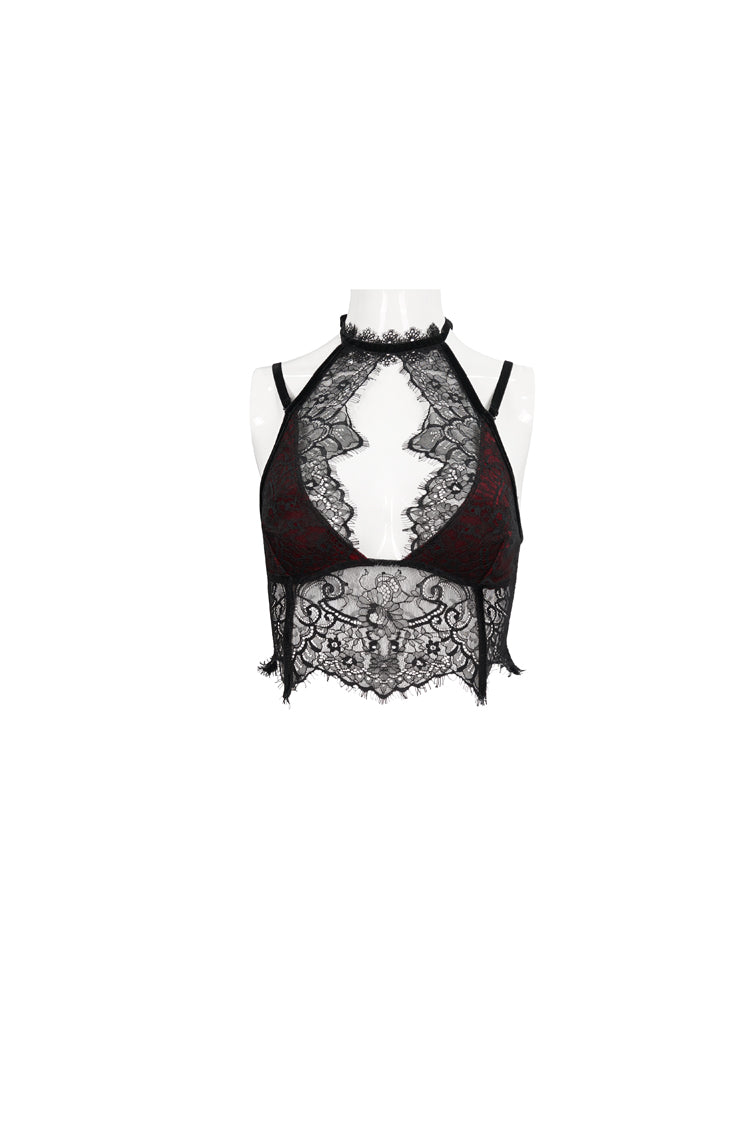Red Velvet Chest Cutout Lace Hidden Side Zipper Sexy Women's Gothic Halter Lingerie