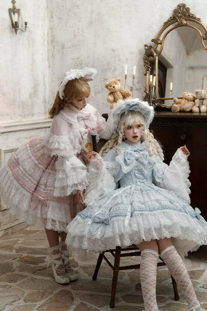 Blue [Reinas] Sleeveless Ruffle Bowknot Lace Sweet Lolita Jsk Dress