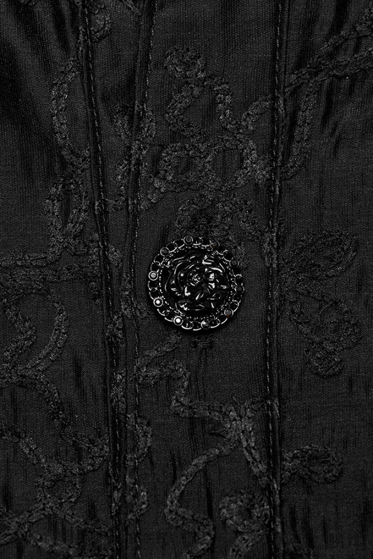 Black Stand Collar Jacquard Embroidery Men's Gothic Blouse
