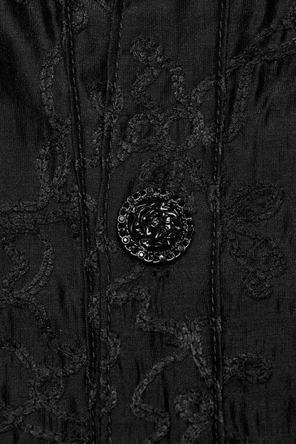Black Stand Collar Jacquard Embroidery Men's Gothic Blouse