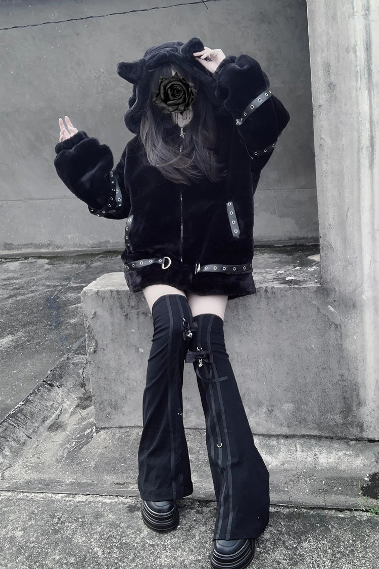 [Night Hunter] Cat Ear Long Sleeves Hooded Zippered Jirai Kei Coat 2 Colors